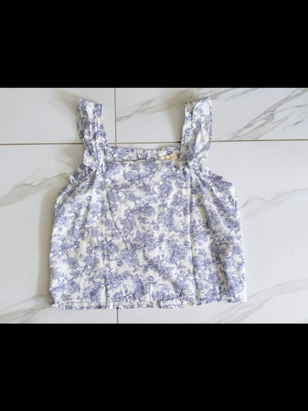 Cynthia Rowley Blue Lavender Toile Floral Flutter-Strap Tank Blouse | M | Summer